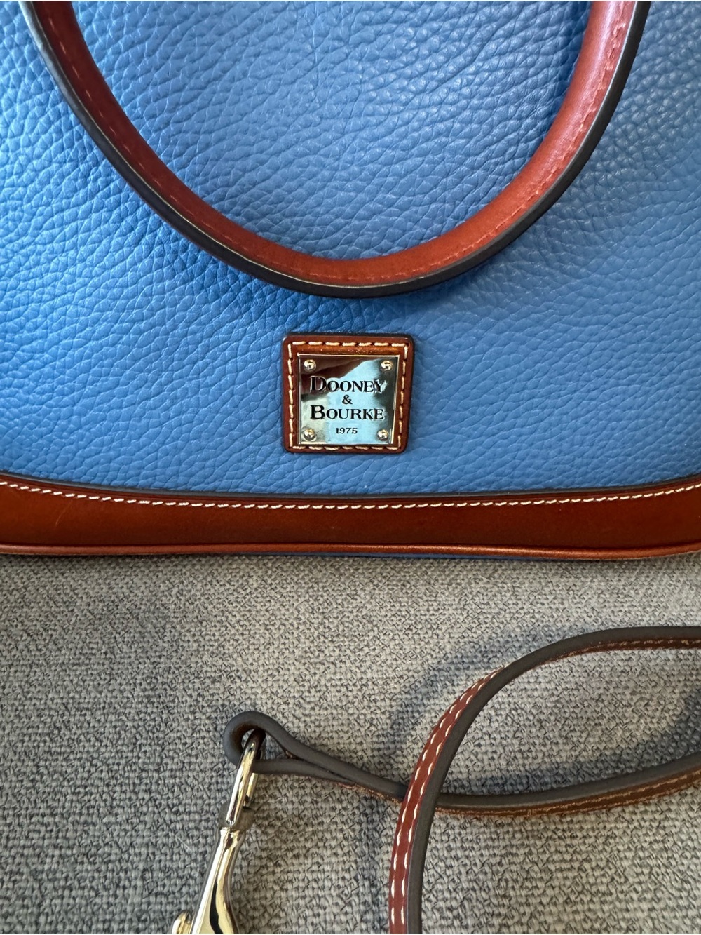Dooney & Bourke Blue Leather Shoulder Bag with Brown Trim